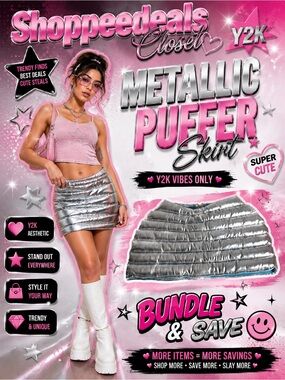Silver Metallic Padded Puffer Mini Skirt size L
